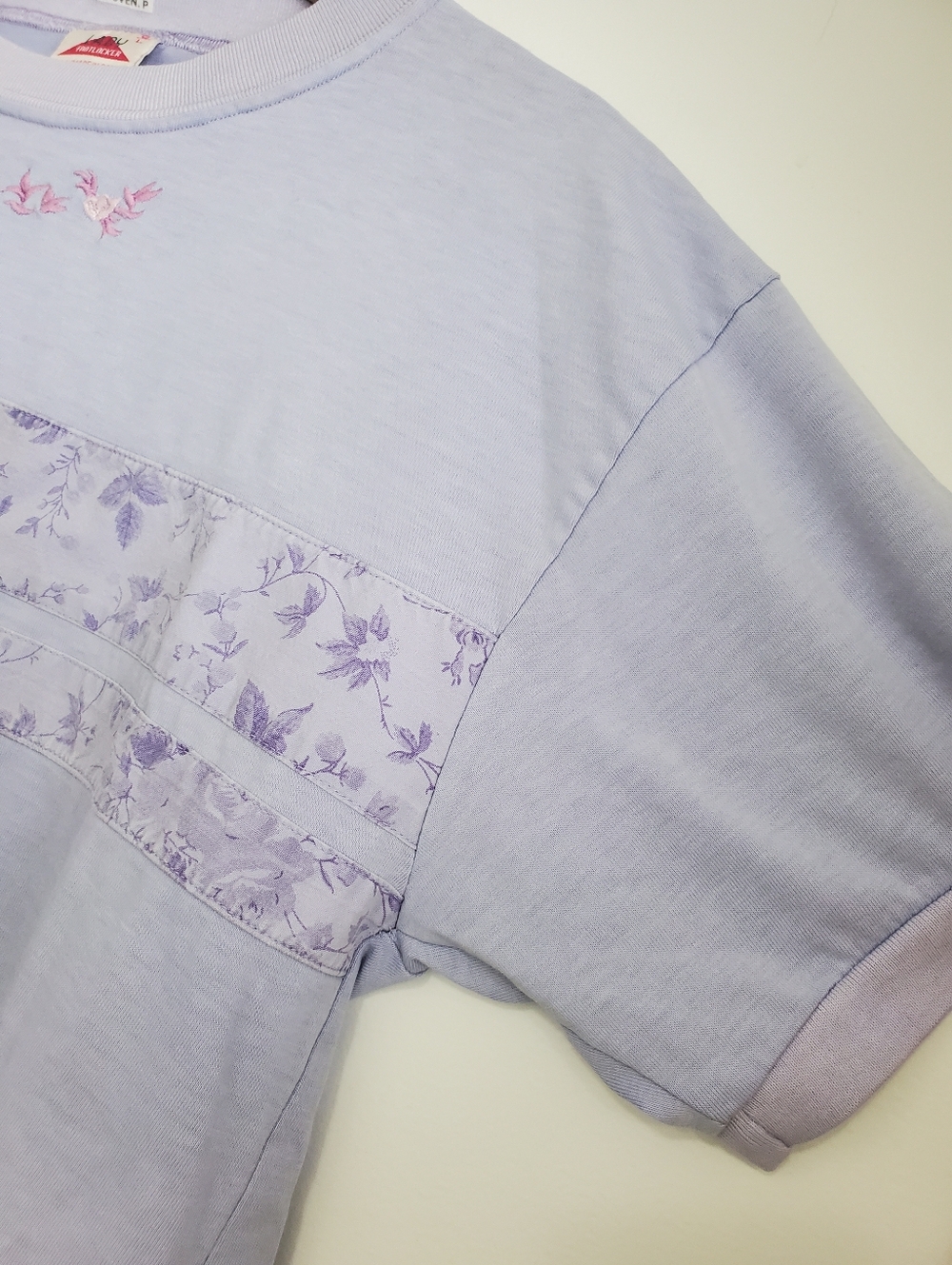 Vintage 80s Large Top lady Footlocker Bubble T-shirt Oversized Flower Embroidery - Picture 9 of 16